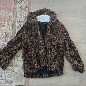 Alice + Olivia Brown Leopard Faux Fur Coat
